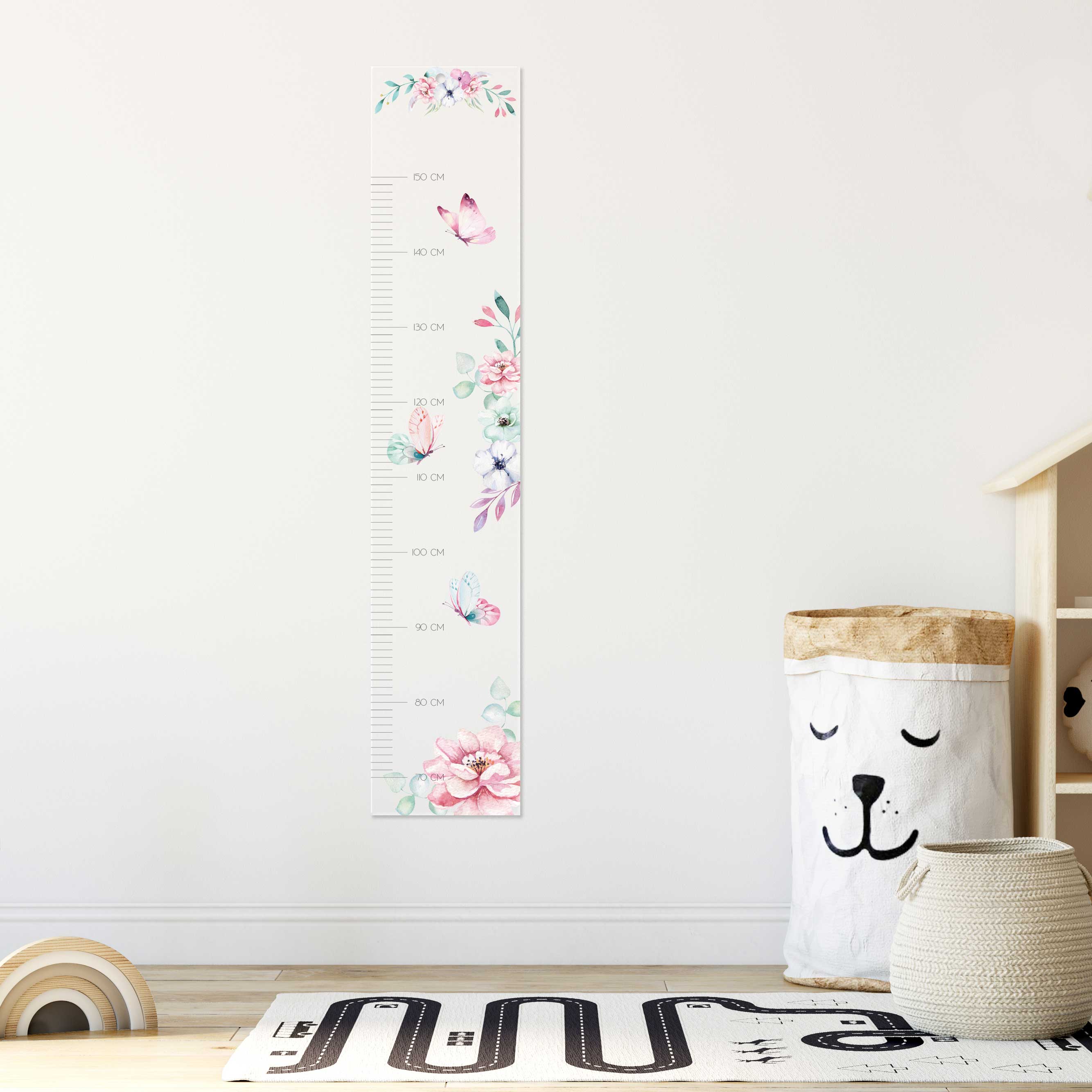 Kinder-Messlatte aus Acryl Motiv "Blumen pastell" mit Name