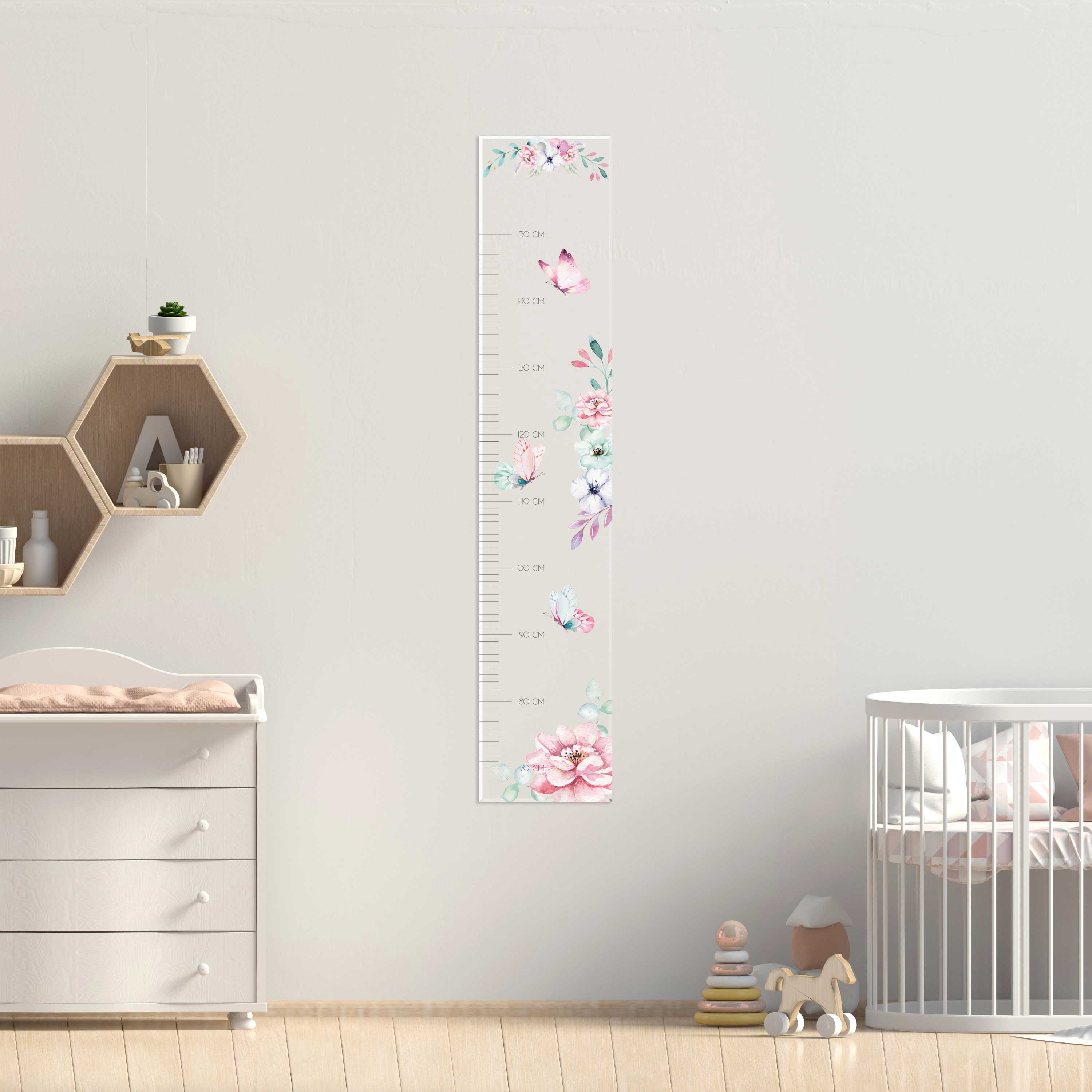 Kinder-Messlatte aus Acryl Motiv "Blumen pastell" mit Name
