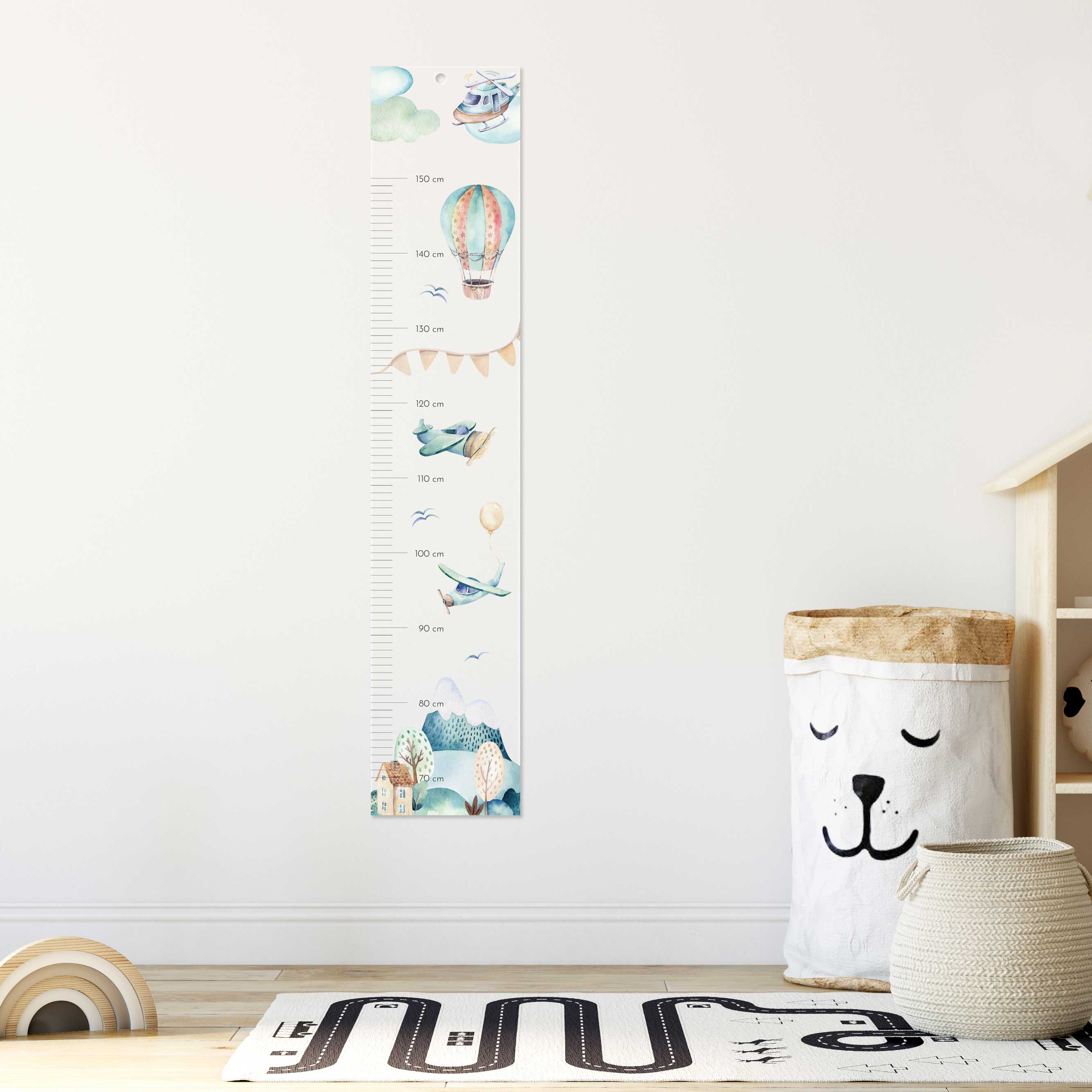 Kinder-Messlatte aus Acryl Motiv "Flugzeuge" mit Name